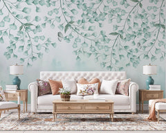 Tapet personalizat leaf cu frunze si fluturi verzi albastrui teal leaves&butterflies
