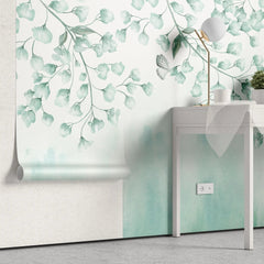 Tapet personalizat leaf cu frunze si fluturi verzi albastrui teal leaves&butterflies