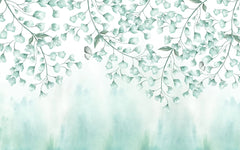 Tapet personalizat leaf cu frunze si fluturi verzi albastrui teal leaves&butterflies