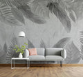 Tapet personalizat leaf cu frunze tropicale in nuante de gri grey leaves