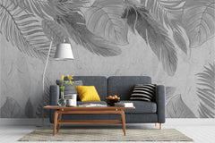 Tapet personalizat leaf cu frunze tropicale in nuante de gri grey leaves