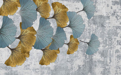 Tapet personalizat leaf cu frunze de ginko biloba in nuante de albastru si auriu golden blue ginko