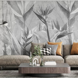 Tapet personalizat leaf cu planta paradisului in nuante de gri grey bird's paradise