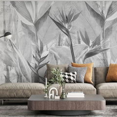 Tapet personalizat leaf cu planta paradisului in nuante de gri grey bird's paradise