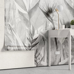 Tapet personalizat leaf cu planta paradisului in nuante de gri grey bird's paradise