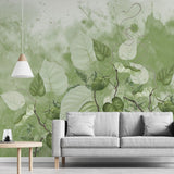 Tapet personalizat leaf cu frunze de philondendron rugosum pe fundal verde in stil watercolor green philodendron rugosum