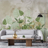 Tapet personalizat leaf cu frunze de philondendron rugosum pe fundal texturat in dungi textured rugosum