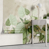 Tapet personalizat leaf cu frunze de philondendron rugosum pe fundal texturat in dungi textured rugosum