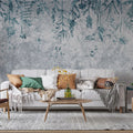 Tapet personalizat leaf cu frunze albastre pe un fundal de beton concrete wild blue