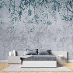 Tapet personalizat leaf cu frunze albastre pe un fundal de beton concrete wild blue