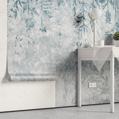 Tapet personalizat leaf cu frunze albastre pe un fundal de beton concrete wild blue