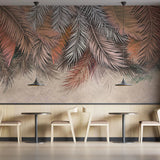 Tapet personalizat leaf cu frunze de palmier in nuante rose si alb rose palm leaves