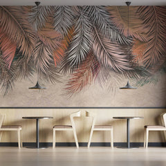 Tapet personalizat leaf cu frunze de palmier in nuante rose si alb rose palm leaves