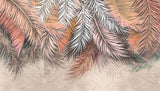 Tapet personalizat leaf cu frunze de palmier in nuante rose si alb rose palm leaves