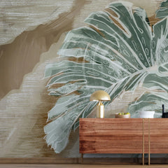 Tapet personalizat leaf cu frunze pictate de monstera cider monstera