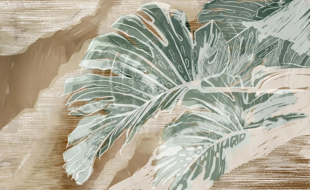 Tapet personalizat leaf cu frunze pictate de monstera cider monstera