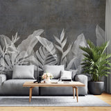 Tapet personalizat leaf cu frunze tropicale in alb negru x ray