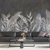 Tapet personalizat leaf cu frunze tropicale in alb negru x ray