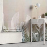 Tapet personalizat leaf cu frunze tropicale albe pe fundal bej deschis white leaves