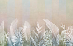 Tapet personalizat leaf cu frunze tropicale albe pe fundal bej deschis white leaves