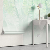 Tapet personalizat leaf cu frunze tropicale de bananier in nuante de verde deschis tea green leaves