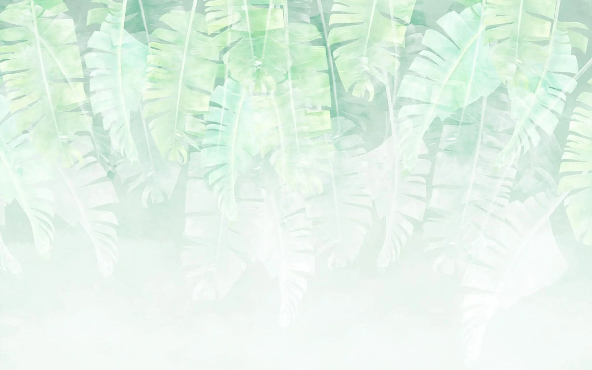 Tapet personalizat leaf cu frunze tropicale de bananier in nuante de verde deschis tea green leaves