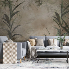 Tapet personalizat leaf cu frunze tropicale pe fundal sepia sepia leaves