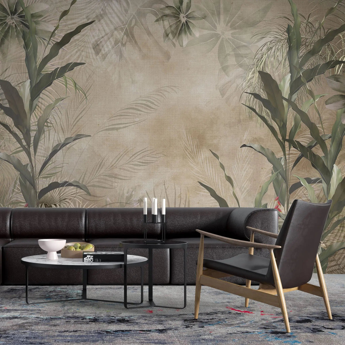 Tapet personalizat leaf cu frunze tropicale pe fundal sepia sepia leaves