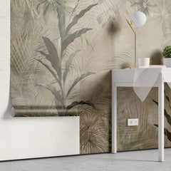 Tapet personalizat leaf cu frunze tropicale pe fundal sepia sepia leaves