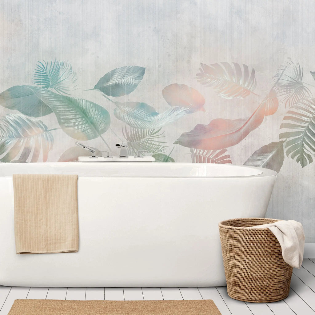 Tapet personalizat leaf cu frunze tropicale in nuante paradisiace leaves's paradise