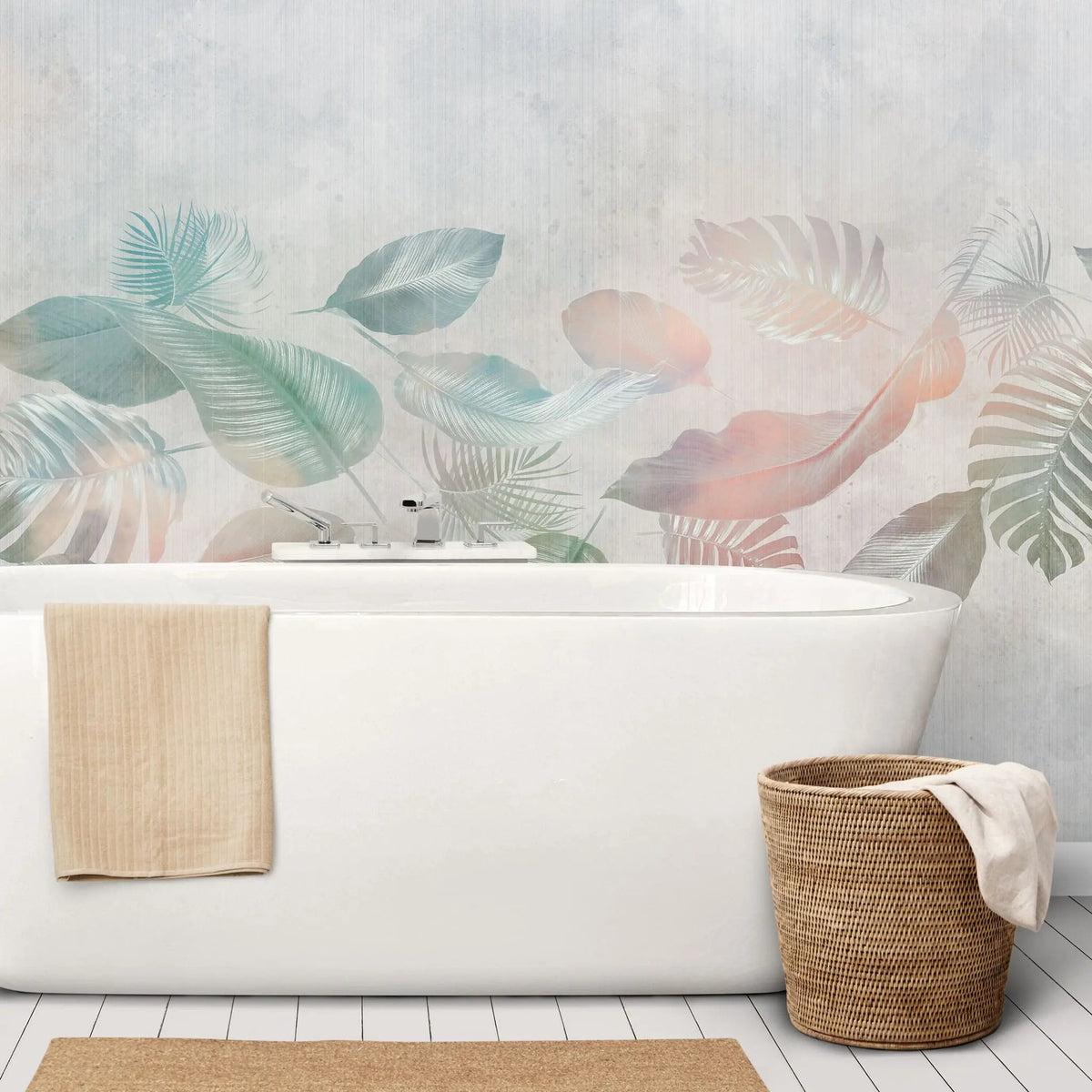 Tapet personalizat leaf cu frunze tropicale in nuante paradisiace leaves's paradise