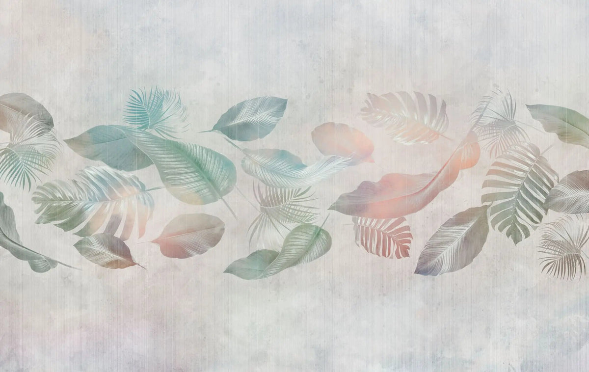 Tapet personalizat leaf cu frunze tropicale in nuante paradisiace leaves's paradise