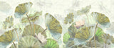 Tapet personalizat leaf cu frunze verde aprins si flori de lotus roz pe un fundal verde deshis menta bright green lotus