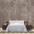 Tapet personalizat leaf cu frunze de bambus bej deschis pe un fundal maro cu textura de perete brown bamboo