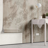 Tapet personalizat leaf cu frunze de artar japonez in nuante cafenii de maro pe un fundal texturat in dungi japanese brown maple