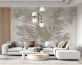 Tapet personalizat leaf cu frunze de palmier bej pe un fundal alb cu design minimalist palm noise