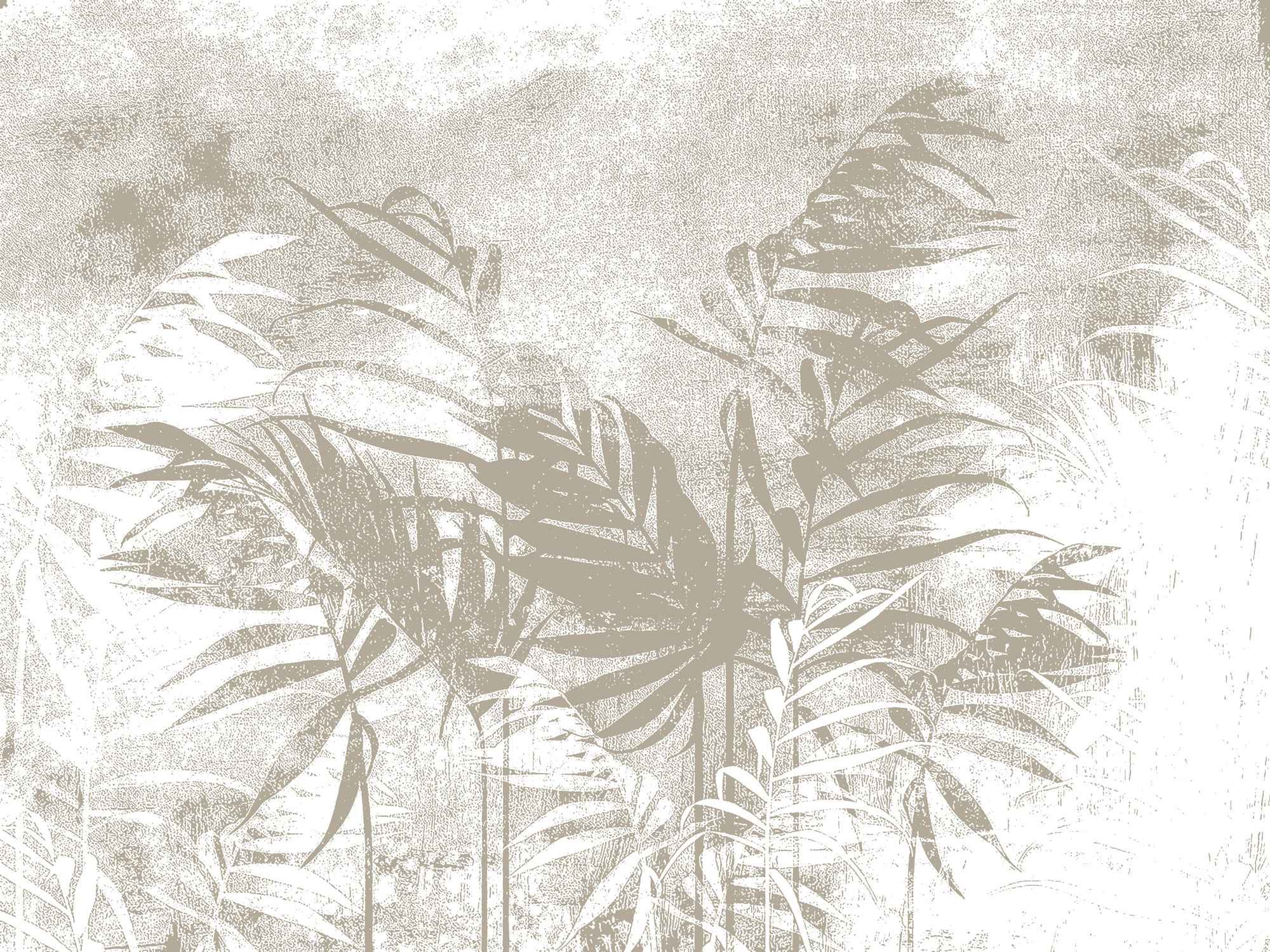 Tapet personalizat leaf cu frunze de palmier bej pe un fundal alb cu design minimalist palm noise