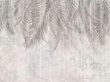 Tapet personalizat leaf cu frunze de palmier in nuante de gri pe un fundal deschis de perete texturat palm grey