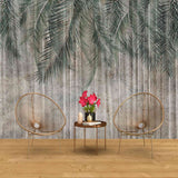 Tapet personalizat leaf cu frunze de palmier in nuante de verde pe un fundal inchis de perete texturat palm green