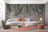 Tapet personalizat leaf cu frunze de palmier in nuante de verde pe un fundal inchis de perete texturat palm green