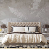 Tapet personalizat leaf cu frunze de bananier albe pe un fundal bej minimalist white banana leaves