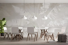 Tapet personalizat leaf cu frunze de bananier albe pe un fundal bej minimalist white banana leaves