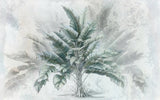 Tapet personalizat leaf cu copac tropical cu frunze in nuante de verde pe un fundal gri deschis dreamy tropical tree
