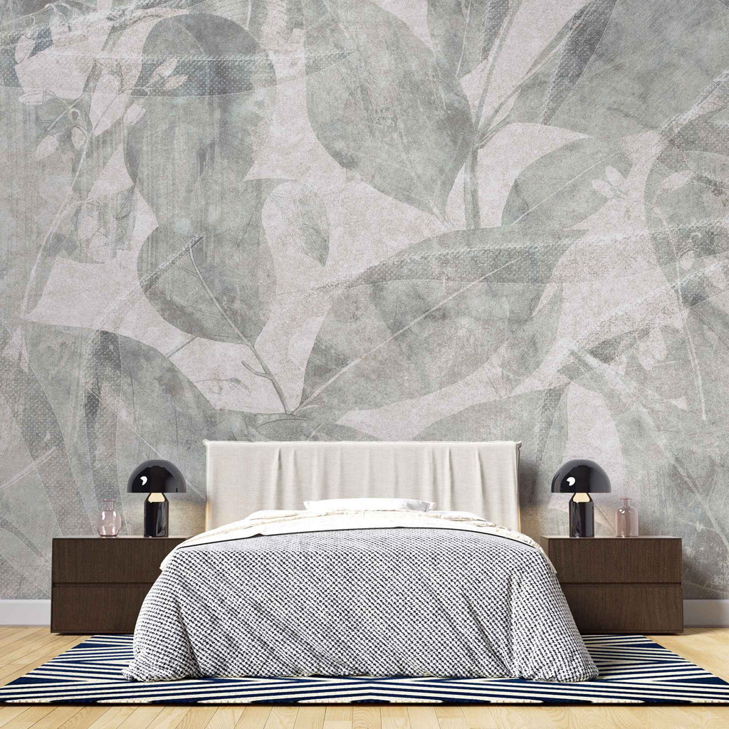 Tapet personalizat leaf cu pattern frunze verzi fade pe un fundal bej rozaliu faded green pattern