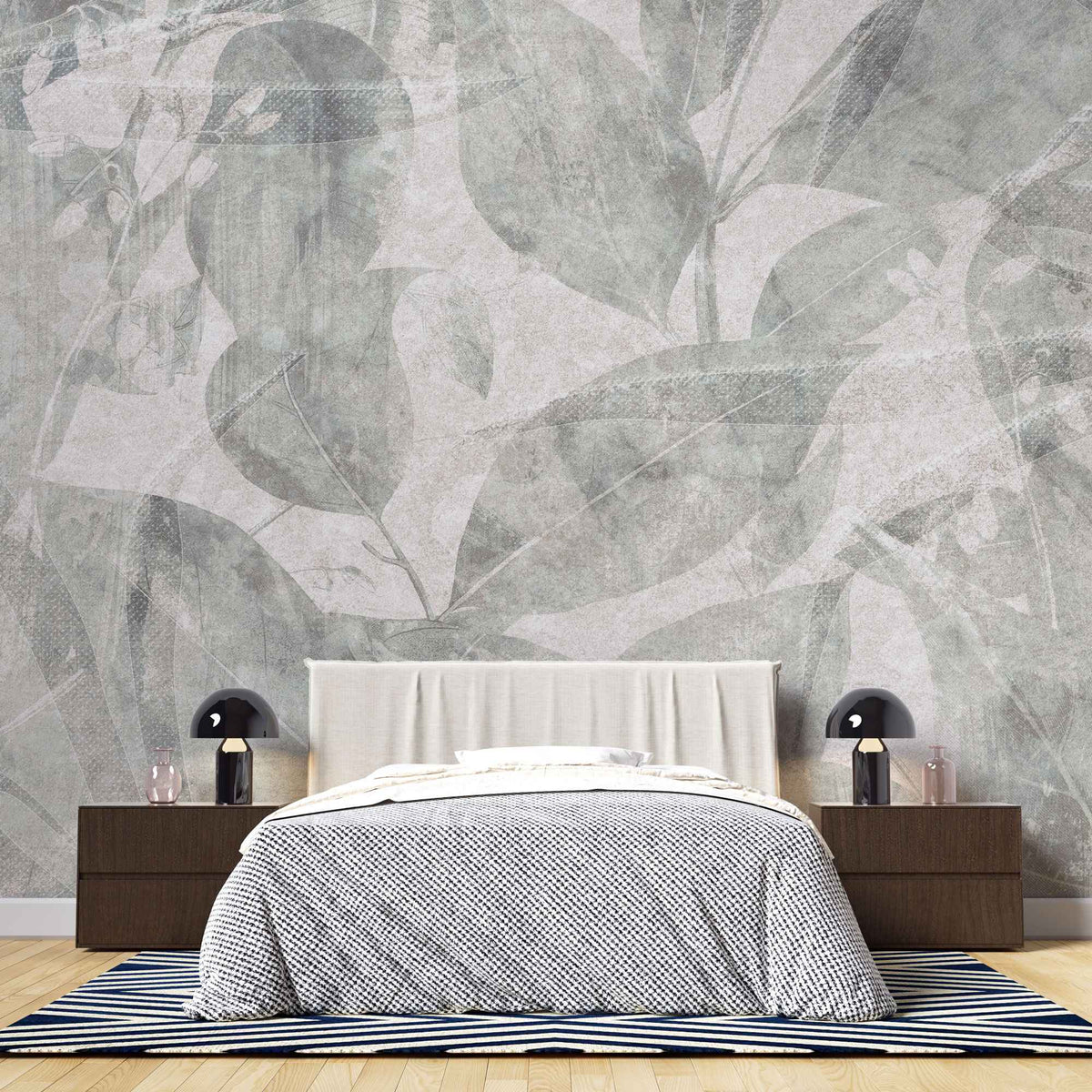 Tapet personalizat leaf cu pattern frunze verzi fade pe un fundal bej rozaliu faded green pattern