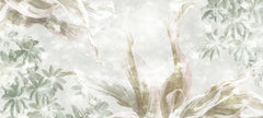 Tapet personalizat leaf cu frunze tropicale in nuante fade de verde pe un fundal deschis faded exotic
