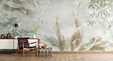 Tapet personalizat leaf cu frunze tropicale in nuante fade de verde pe un fundal deschis faded exotic
