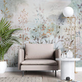 Tapet personalizat leaf cu frunze aramii si copaci intr un fundal cu plante tropicale leaf paradise