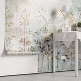 Tapet personalizat leaf cu frunze aramii si copaci intr un fundal cu plante tropicale leaf paradise