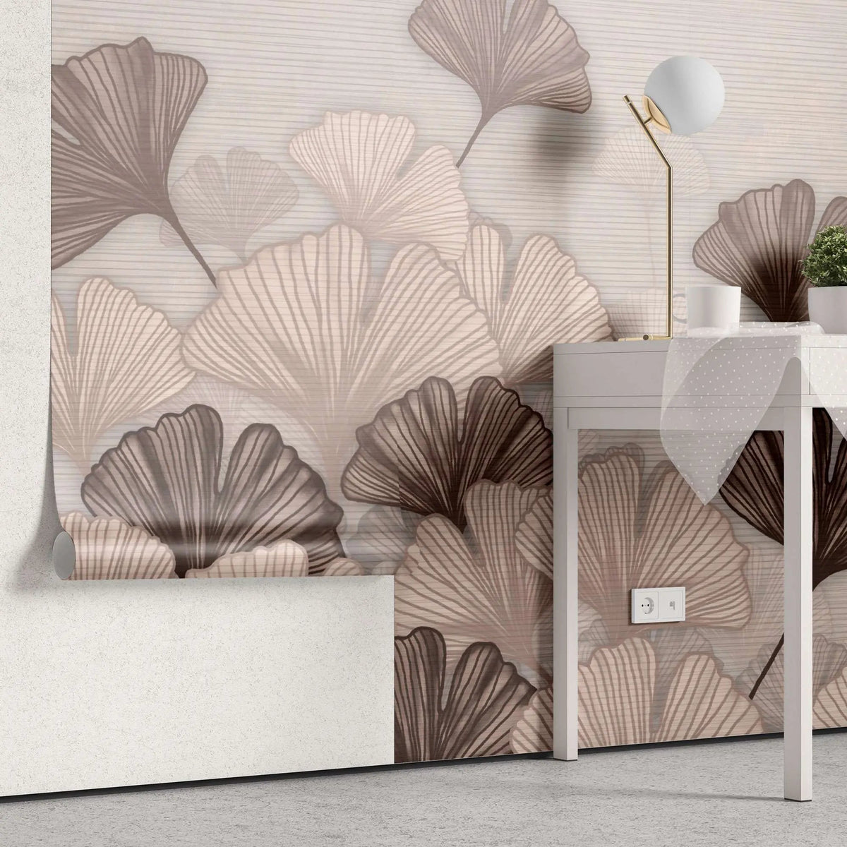 Tapet personalizat leaf cu frunze roz de ginkgo biloba si fundal texturat pink ginkgo